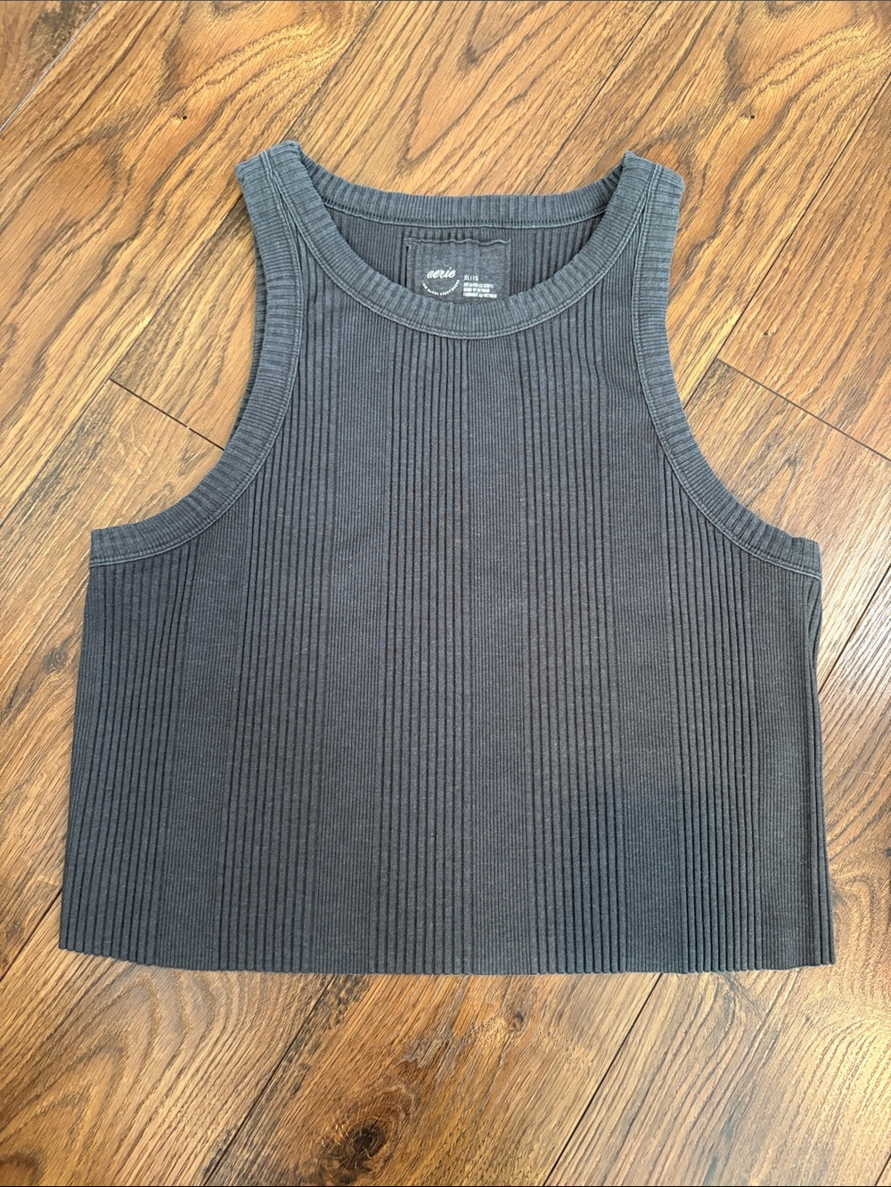 Aerie Dark Gray Ribbed Cropped Tank Top